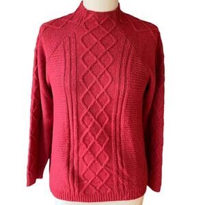 DESIGN 365 Red Mock Turtleneck Cable Knit Long Sleeve Sweater ~ Women's Size XL